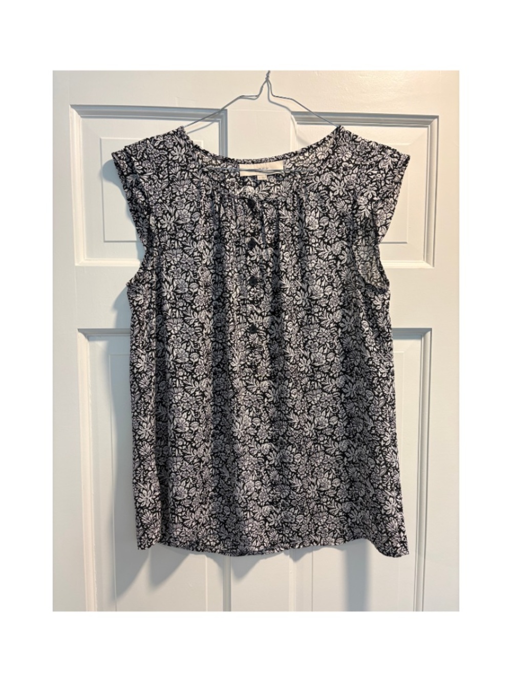Loft Summer Blouse, Black & White Floral Sleeveless